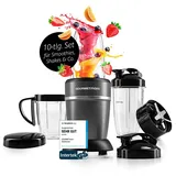GOURMETmaxx Nutrition Mixer 1000 Watt | Smoothie Maker mit to go Deckel | Standmixer mit Mixbecher & Frischhaltedeckel – ideal zum Aufbewahren | Standmixer mit Zubehörset L für Shakes, Smoothies etc.