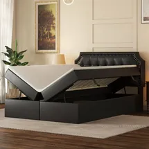 XDOVET Polsterbett, Doppelbett mit Lattenrost aus Metallrahmen, Jugendbett Großer Stauraum, Beidseitig zu öffnen, 140x200cm - Schwarz