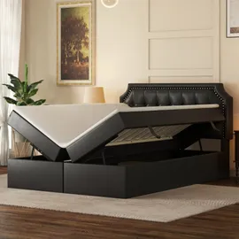 XDOVET Polsterbett, Doppelbett mit Lattenrost aus Metallrahmen, Jugendbett Großer Stauraum, Beidseitig zu öffnen, 140x200cm - Schwarz
