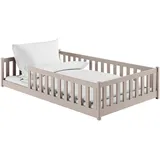 Kids Collective Kinderbett Bodenbett 120x200 cm mit Rausfallschutz & Lattenrost Montessori Bett Bed Gitterbett Kinder Jugendbett Einzelbett | Kaschmir weitere Größen 80x160 | Grau