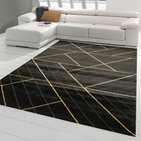 Teppich-Traum moderner Designer Wohnzimmerteppich mit geometrischem Muster in schwarz Gold, Größe 120x170 cm