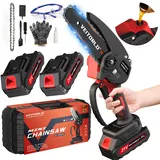 Veitorld Akku Kettensäge, Mini Kettensäge mit 2 Akku 2000mAh, 6 Zoll Einhand Minikettensäge, Automatisches Ölsystem & LED-Licht Chainsaw, Kleine Akku Astsäge, Weihnachten Geschenke für Männer Frauen