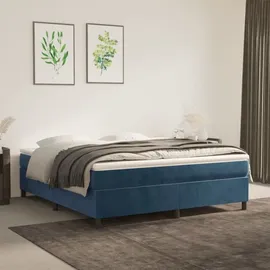 vidaXL Boxspringbett mit Matratze Dunkelblau 160x200 cm Samt - Blau