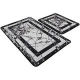 WELL HOME MOBILIARIO & DECORACIÓN Badteppich-Set, 2-teilig, Weiß und Schwarze Details