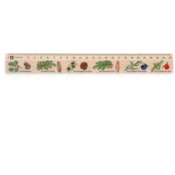 Metrie, Didakt-M07 Holzlineal, bedrucktes Nadelbäume, 25 cm