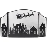 Dekoleidenschaft Funkenschutzgitter "Weihnachten" 3 tlg. Metall Funkenschutz schwarz mit Weihnachts-Motiv, Kaminschutzgitter freistehend, Gitter gegen Funkenflug schwarz