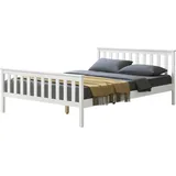 [en.casa] Holzbett 140x200cm Weiß mit Hohem Kopfteil und Lattenrost Bettgestell Bett Kiefernholz Doppelbett Jugendbett - Weiß