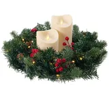 BONETTI Adventskranz Künstlicher Adventskranz mit Lichterkette und 4 LED Kerzen, batteriebetrieben, Ø 35 cm, Tannenkranz mit Zapfen, Beeren, flammenlos weiß Ø 35 cm