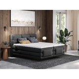 Vente-unique Boxspringbett mit gestepptem Kopfteil + elektrischem Untergestell mit Relaxfunktion + Matratze + Topper - 2 x 90 x 200 cm - Stoff - Anthrazit - LODI von PALACIO