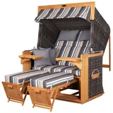 deVries PURE® Strandkorb Friesland Sylt XL - PE stone grey - Dessin 158, BxTxH: 135x90x165 cm, Volllieger, Nordsee-Strandkorb, Teakholz - PE-Markengeflecht - bequeme Polster - Schutzhülle grau