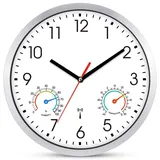 Ziprote Wanduhr Funk Uhr Mit Temperaturanzeige und Luftfeuchtigkeit Weiß Funkwanduhr Geräuschlos 25cm Modern Wanduhren Funkuhr Wand Lautlos für Wohnzimmer KüChe Schlafzimmer Büro (Weiß)