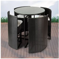 PureHaven Bar-Set 100x110 cm wetterbeständiges Polyrattan elegantes Design für bis zu 4 Personen inkl. Sitzauflagen Tisch mit Glasplatte grau