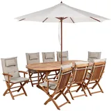 Beliani Gartenset Akazienholz Heller Holzfarbton mit Auflagen beige Sonnenschirm Maui II