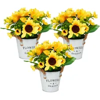 Relaxdays künstliche Sonnenblumen im Topf, 3er Set Kunstblumen wie