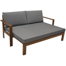 DEGAMO Liegesofa Parana ausziehbar, 180x136cm, Akazie geölt, mit Auflagen grau,