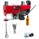Arebos Seilwinde 500 W, 230 V, 100-200 kg Hubhöhe bis 12 m, mit Fernbedienung, Anwendung: ideal für Garage, Werkstatt oder Bau, einfache Montage rot