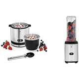 WMF Küchenminis 3in1 Eismaschine, Ice Maker für Frozen Joghurt, Sorbet und Eiscreme, Gefrierbehälter 300 ml & Kult X Mix & Go Mini Smoothie Maker, Standmixer, Blender elektrisch, Shake Mixer 300 Watt