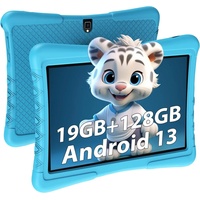 LNMBBS für Kinder, 19GB RAM mit Aufprallschutzhülle Tablet (10", 128 GB, ANdriod 13, mit Kindersicherung, 5MP+8MP WiFi/BT/8000mah BildungsTablet für Kinder) blau