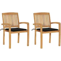 VidaXL Gartenstühle 2 Stk. mit Schwarzen Kissen Massivholz Teak