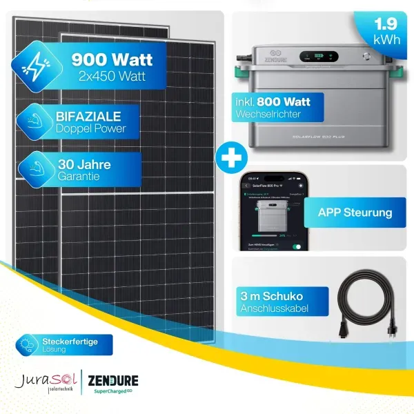 Zendure Balkonkraftwerkspeicher Set 900 Watt 800 Watt - Bifazial Doppelglas - 1.92 kWh Speicher