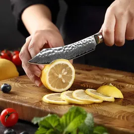 Wakoli Nussbaum Damast Steakmesser mit 12,5 cm Klinge I Nussbaumholzgriff