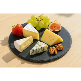 hausleben 4er Set Schieferplatten rund Ø 25 cm – Servierplatten aus Naturstein | Edle Schiefer Teller für Käse, Sushi, Tapas & Deko | Rutschfest, Lebens...