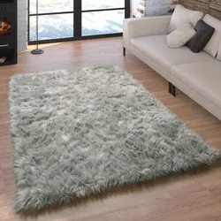 Fellteppich PACO HOME "Playa 960", grau, B:120cm H:64mm L:170cm, Polyester, Teppiche, Fellteppich, Kunstfell, Flokati-Optik, Hochflor, weich und flauschig, Uni-Farben