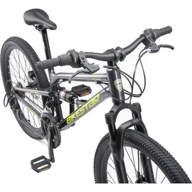 Bikestar Kinder Fahrrad Aluminium Fully Mountainbike 21 Gang Shimano, Scheibenbremse ab 9-14 Jahre | 24 Zoll Kinderrad Vollgefedert, MTB | Schwarz
