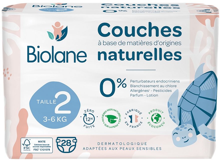 Biolane - Couches Naturelles Taille 2 - Ultra-Absorbant Pas de Fuite - 28 unités 28 pc(s) serviettes hygiénique(s)