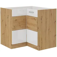 Küchen-Preisbombe Eckunterschrank 90x90 cm Eiche Artisan + Weiss Hochglanz