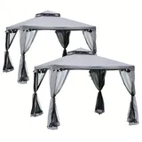 2er-set  Gartenpavillon Pavillon 3x3m Partyzelt Mit 4 Seitenwänden Wetterfest Aus Metall Und Polyester In Hellgrau Für Garten Und Veranstaltungen
