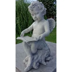 Casa Padrino Jugendstil Skulptur Engel mit Buch 18 x H. 40 cm - Gartendeko Figur - Special!
