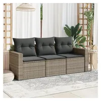 vidaXL 3-tlg. Garten-Sofagarnitur mit Kissen Grau Poly Rattan