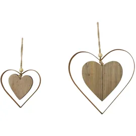 Dekoleidenschaft 2 Deko-Hänger Herz in Herz aus Metall in Rost-Optik & Treibholz, Fensterschmuck, Hängedeko, Hochzeitsdeko, Wanddeko