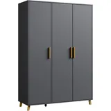 rauch Drehtürenschrank Kleiderschrank Schrank Garderobe Wäscheschrank SHINJO (in 3 verschiedenen Ausstattungen BASIC/CLASSIC/PREMIUM) Griffe und Füße aus Massivholz, viel Stauraum MADE IN GERMANY grau 140 cm x 203 cm x 53 cm