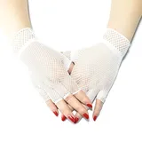 SYSUII Kurz Netzhandschuhe für Damen,1 Paar Fingerlose Fischnetz Handschuhe Netz Mesh Abendhandschuhe für 80er Jahre Verkleidung Kostüm Party Lieferungen Halloween Cosplay Zubehör -Weiße,22 * 12cm