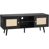Vevor Rattan-TV-Ständer 140 cm Lowboard 120 x 40 x 49 cm Schwarz Holz