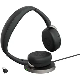 JABRA Evolve2 65 Flex MS Stereo USB Headset schwarz USB-C inkl. Wireless-Charging-Pad