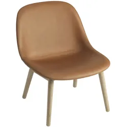 Muuto Fiber Lounge Chair, wood base, refine leder cognac / eiche natur