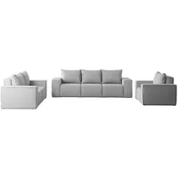 Fun Möbel Polstergarnitur Sofa-Set Designersofa ESTELLE 3-2-1 Sofagarnitur mit Schlaffunktion, (Rücken echt bezogen), mit Schlaffunktion und Bettkasten grau