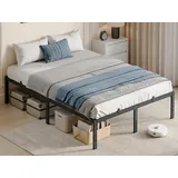 VASAGLE Bettgestell (140 x 200 cm, 40.6 cm H, geräuscharm), Metallbett, Bettrahmen, hochtragfähig, mehrfachgrößen-Option schwarz 40.6 cm
