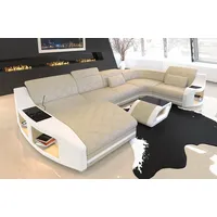 Sofa Dreams Wohnlandschaft Sofa Leder Swing U Form Ledersofa Ledercouch, Couch, mit LED, wahlweise mit Bettfunktion als Schlafsofa, Designersofa beige|gelb