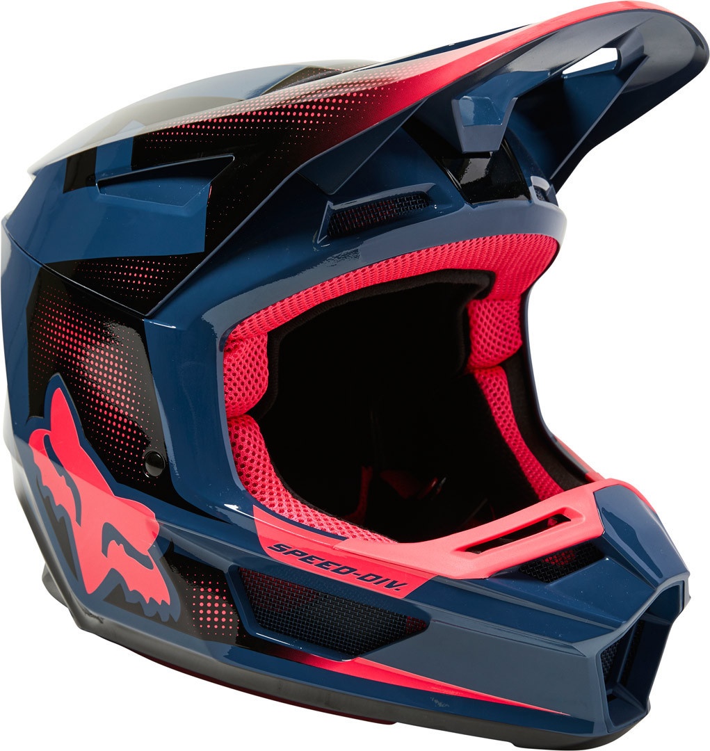 FOX V2 Dier Motorcross helm, pink-blauw, 2XL