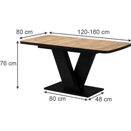 Vicco Fenaro 120 x 77,4 x 80 cm Eiche/Schwarz