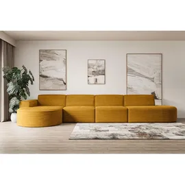 altdecor Ecksofa in L-Form Corner Sofa Bett Eckcouch Couch Wohnlandschaft Cauchsofa MARI-L3-406x165x78 cm Senfgelb