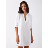 Zwillingsherz Schlupfbluse "Rom" verlängerte Rückenpartie, V-Neck, Turn-Up Ärmel, Musselin weiß