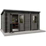Alpholz Gartenhaus Maria 450 x 250 cm mit Anbau aus Holz mit 40 mm Wandstärke in Grau