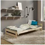 Coemo Bett Classico Holzbett Bettgestell mit Lattenrost Massivholz Kiefer 90x200cm natur