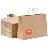 Vevor Kraftpapiertüten, 100er-Pack, Geschenktüten mit Henkel, 406x152x308 mm, große wiederverwendbare Papiertragetaschen, Einkaufstaschen, für Geburtstage, Hochzeiten, Einkäufe, Geschenke, braun
