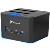 Reagle Dual Bay Docking Station für HDD/SSD, 32TB Unterstützung, USB 3.2 Gen 1, Kartenleser, Offline Klonen, Kompatibel mit Windows/Mac